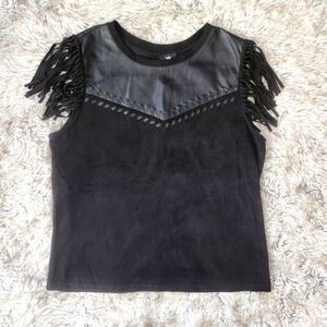 La Reine Pleather and Faux‎ Suede Sleeveless Top Black Women's Size Medium